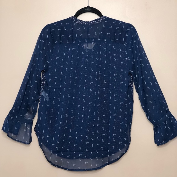NWT Lucky Brand Blue Floral Sheer Blouse T… - Picture 4 of 8